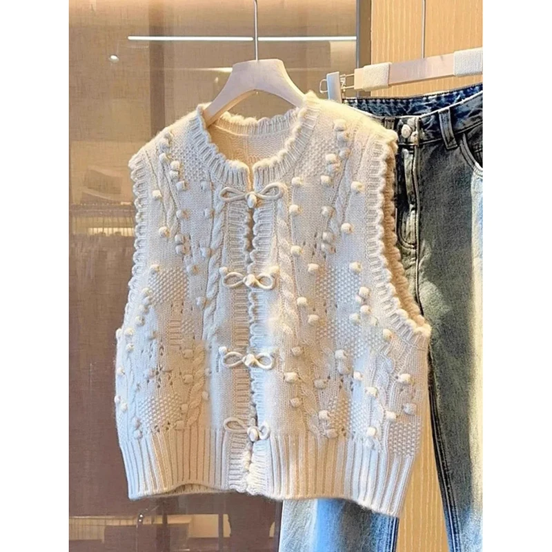 Knitted Vest New Chinese Sle Old Money Sle National Sle Knit Sweater Vest Back Women Autumn Angora Outdoor Graceful Top Female