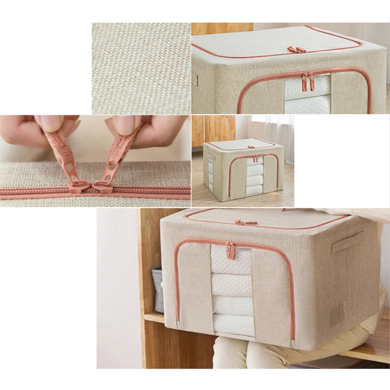 24/66/100L Storage Box Steel Frame Foldable Oxford Cloth Storage Box with Lid Cosmetics Quilt Book Toy Clothes Storage Organizer