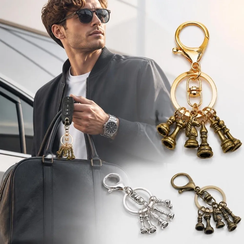 Alloy Chess Pendant Keyring Vintage 3D Chess Piece Keychain Backpack Accessories Silver Gold Chess Bag Charms Chess Lover