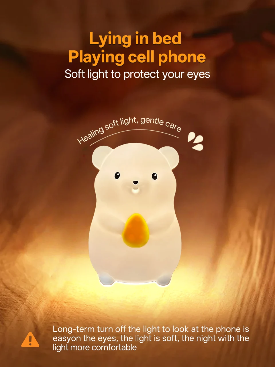 KFV Cute Pear Night Light 7-Color Dimmable Touch-Controlled Night Light Silicone Stress Reducing Pat Duck Lamp USB Rechargeable