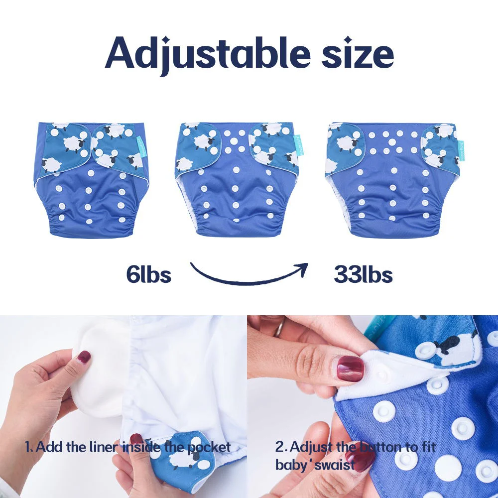 Happyflute 3-15KG 4Pcs Pocket Diaper+4Pcs Insert With Wetbag Washable&Reusable Absorbent Ecological Adjustable Baby Nappy Cover