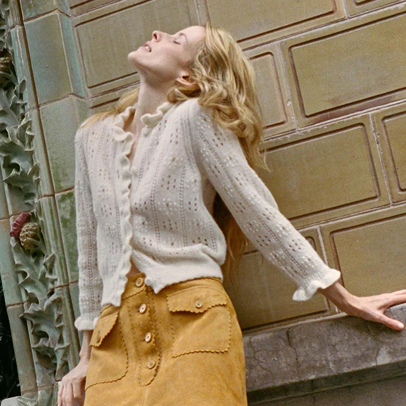 

Милый шерстяной свитер с деревянным воротником, женский открытый кардиган, весна 2026, ранняя мода, ретро, длина