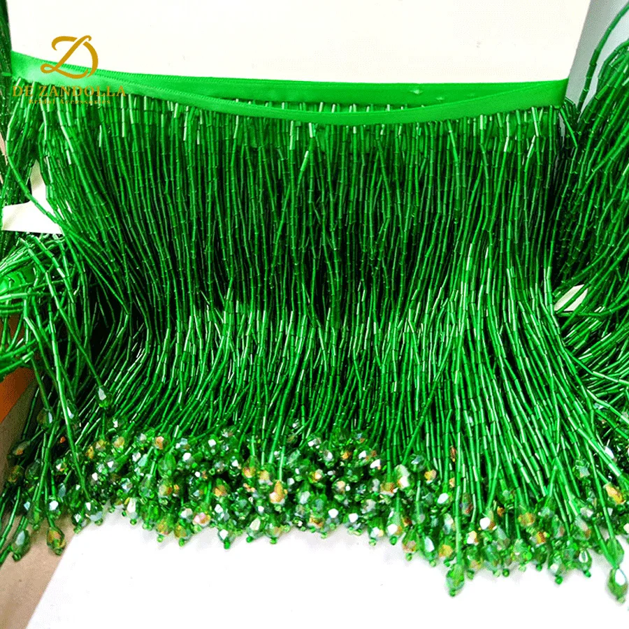 

Green Heavy Crystal Tassel Fringe 15cm Wide Ribbon Curtain beaded trimmings Bridal Wedding Dress for sewing Lace fringe 5 yard