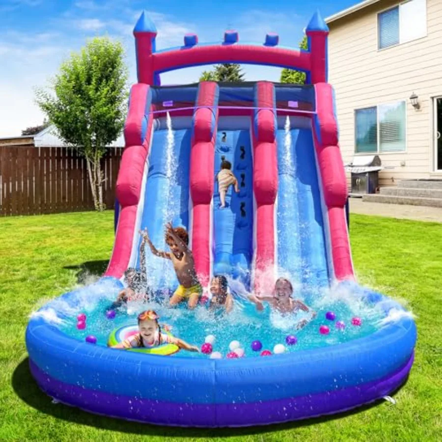 

Inflatable Water Slide for with Big Splash Pool Water Slides for Backyard Water Slide and Swimming Pool Summer Spash Party Pink