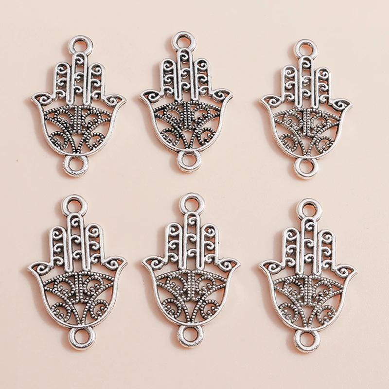 Leslie 30 Stück 15 x 23 mm Antik Silber Farbe Metall Hamsa Hand Charms für DIY Anhänger Schmuck handgemachte Armband Halskette – Detail 2