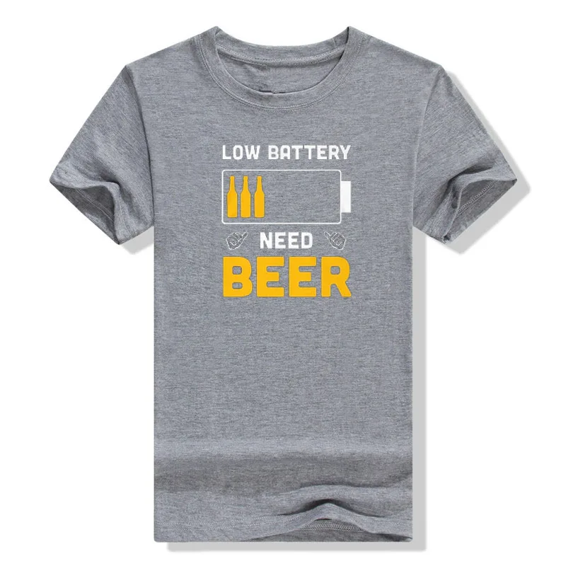 Low Battery Need Beer Print Short Sleeve Casual 90s Fashion Basic Slim Fit T Shirts for Men Graphic Tee Tops Drinking Clothes