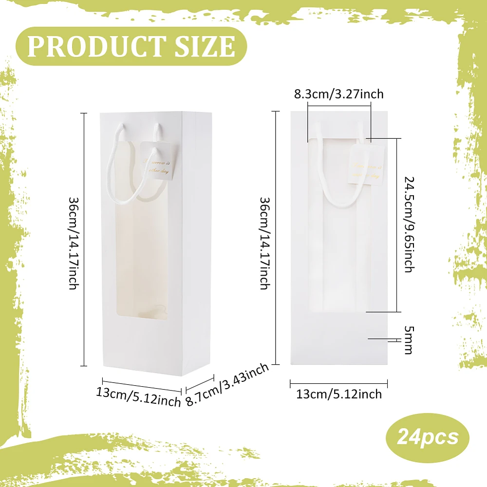 24 Packs White Clear Gift Bags with Window Kraft Paper Shopping Bags with Handle Champagne Bags for Baby Shower Birthday Wedding