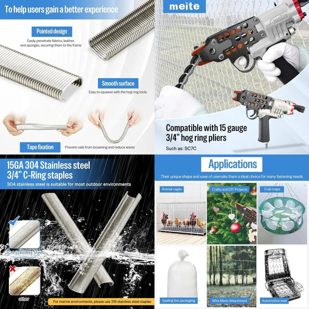 

15 Gauge 3/4 Stainless Steel Ring Staples for Livestock Enclosures and Fishing Traps (10,000 Count)