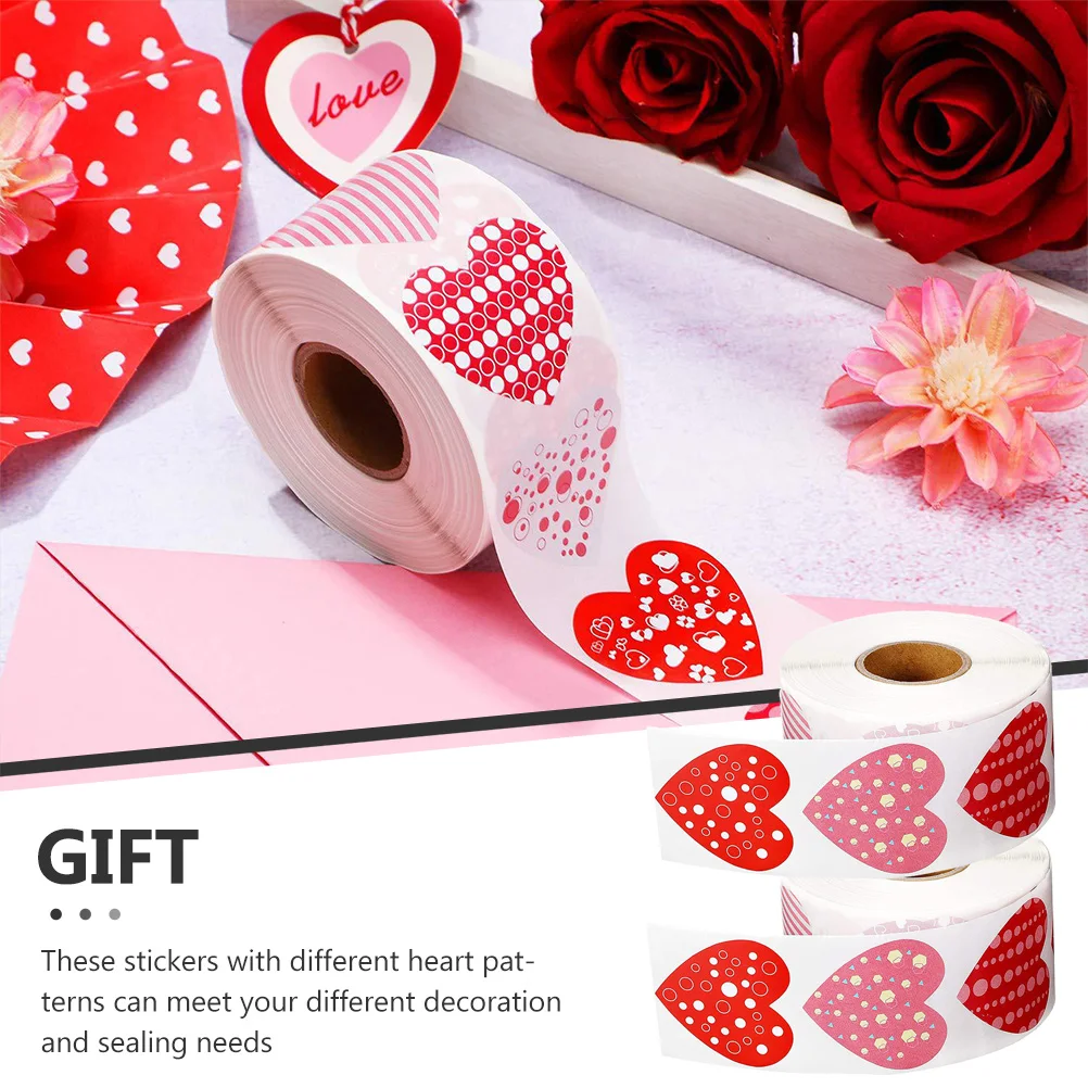 

2 рулона наклейки в форме сердца, уплотнительные наклейки на день Святого Валентина, декоративные красочные, красные на День святого Валентина