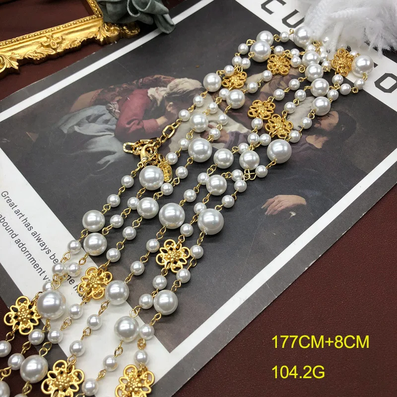 

long glazed pearl necklace niche design carved FLOWER LAYERED NECKLACE pattern sweater chain