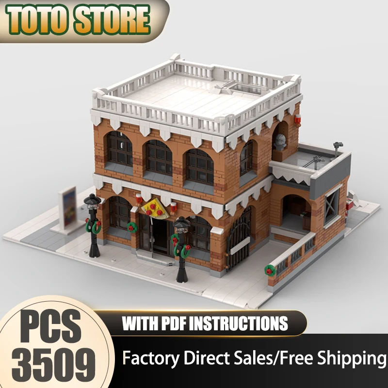 

Moc Building Bricks Winter Village - Pizzaria & Arte Model Building Technology City Street View Model Blocks Construstion Toy