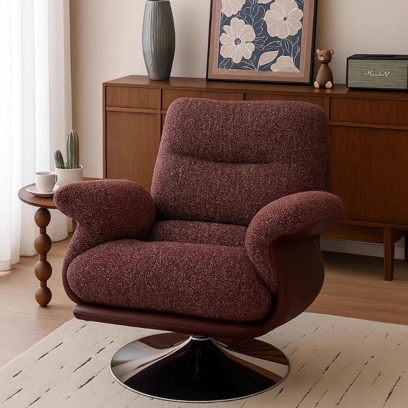 

Italian minimalist leather sofa chair removable and washable fabric retro single sofa chair living room balcony lazy swivel chai