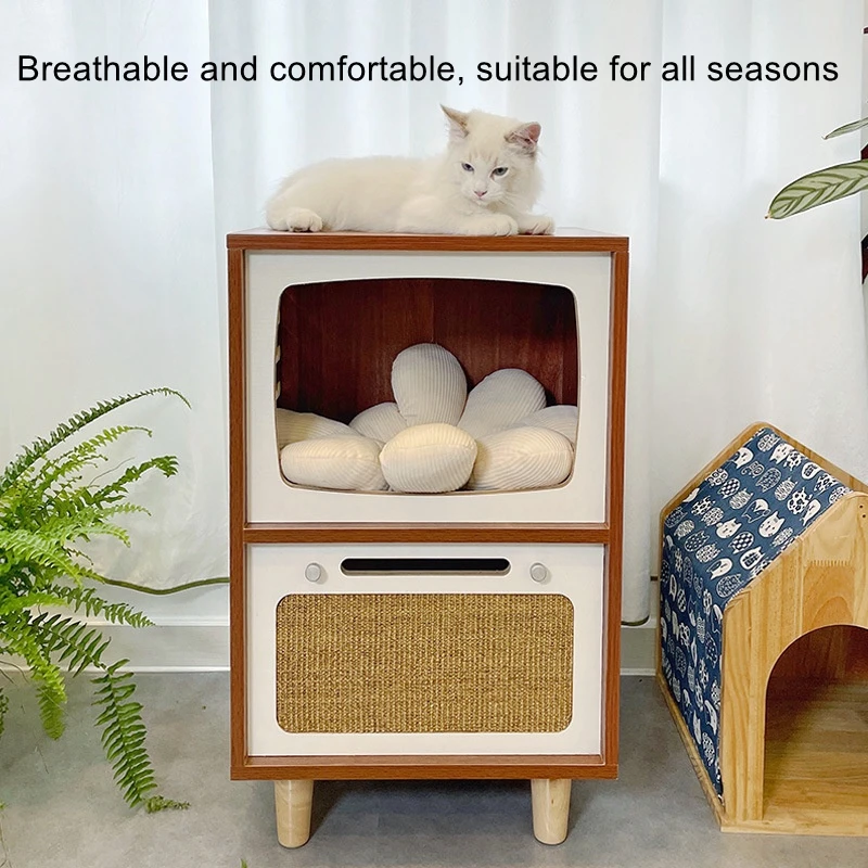 Double layered retro TV, cat cabinet, four season universal bedroom, creative bedside table, cat nest