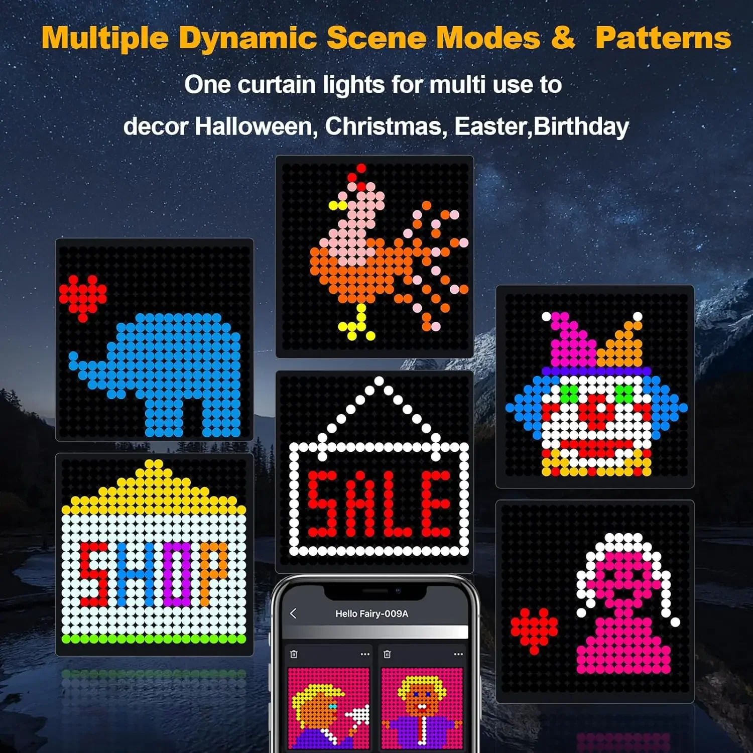 New LED Decoration RGB Curtain Smart Lights App Controlled Fairy Lights DIY Pattern and Text Programmable Music Sync Reote