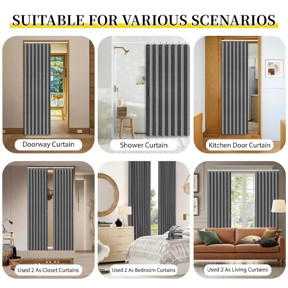 1PC Pleated Blackout Door Curtain - Thermal Insulation Yarn for Living Room, Waterproof Cortinas, Rooms Divider for Home Decor