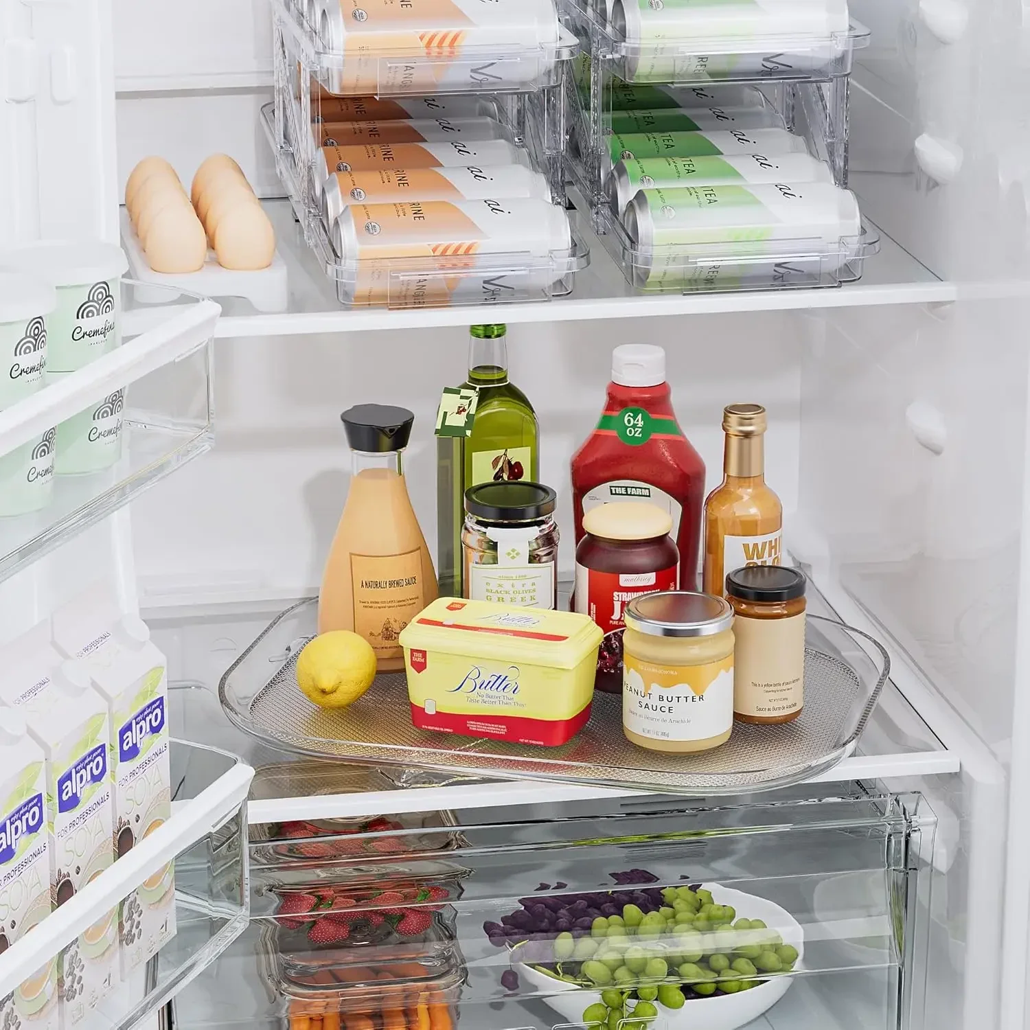 2Pack Rotating Rectangular for Cabinet, Pantry, Kitchen, Countertop, Table, Fridge Organizers and Storage, Clear, 15.67''x11.7''