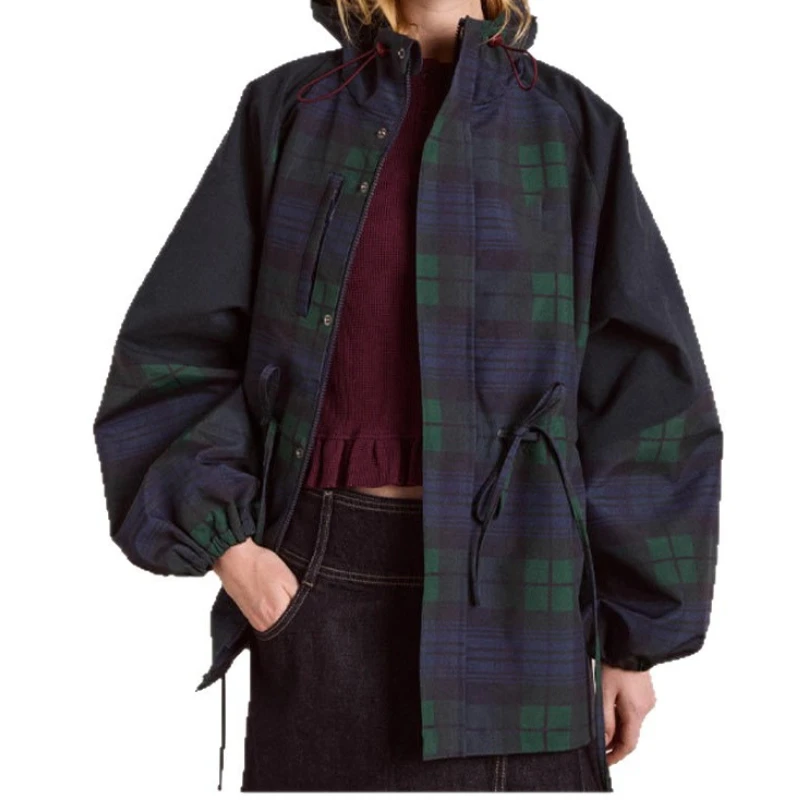 2025 Autumn New Personalized Versatile Hooded Drawstring Waist Jacket Outerwear Trendy Top