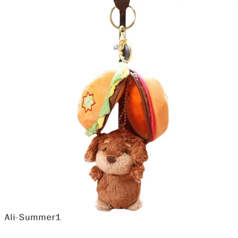 【E】1 قطعة 13 سنتيمتر لطيف برغر الكلب دمية قلادة صغيرة غرفة المعيشة الديكور الأدوات المنزلية أفخم المفاتيح لعبة طفل هدية عيد #6