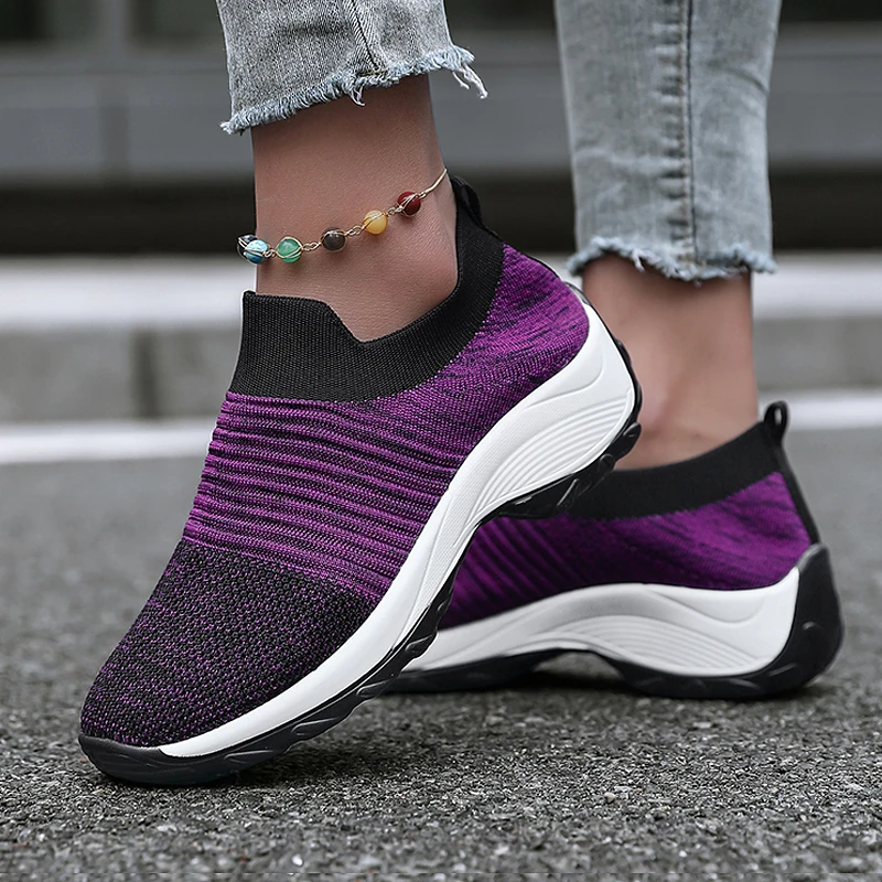 New Trendy Women's Mesh Casual Shoes with Slope Heels Tennis Sports Breathable Hiking Comfortable Woman Shoes Zapatos De Mujer