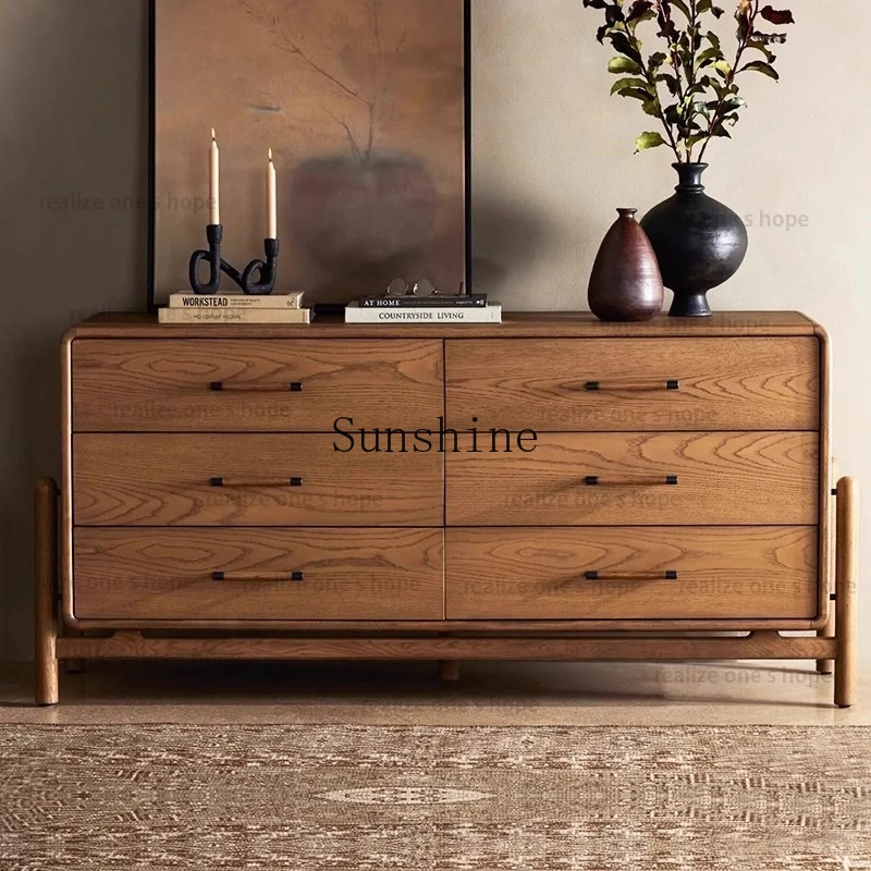 

American medieval style solid wood chest bedroom bedside storage household living room entrance storage