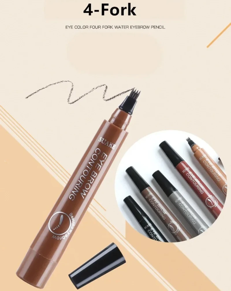 Penna per sopracciglia 4D Microblading 4 forchette Punta Matita per tatuaggio sopracciglio Lunga durata Schizzo fine Liquido Impermeabile Sopracciglio Make Up Tattoo