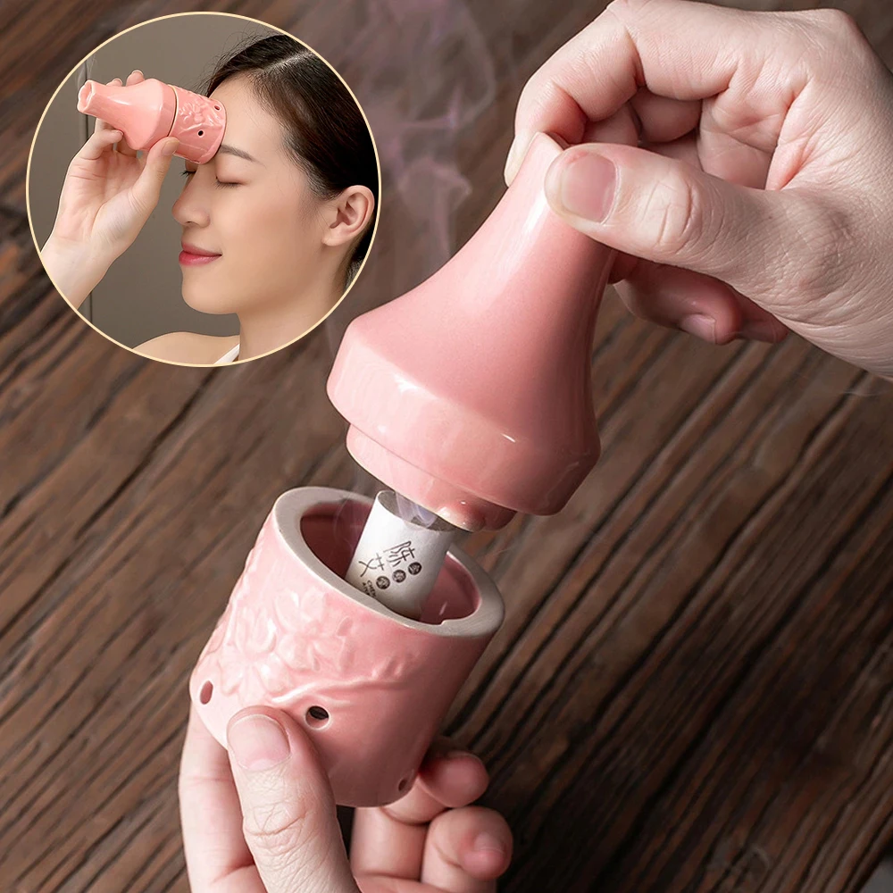 

Розовая керамическая коробка для прогревания, массажная термотерапия для прогревания, портативная горелка для акупунктуры лица для прогревания