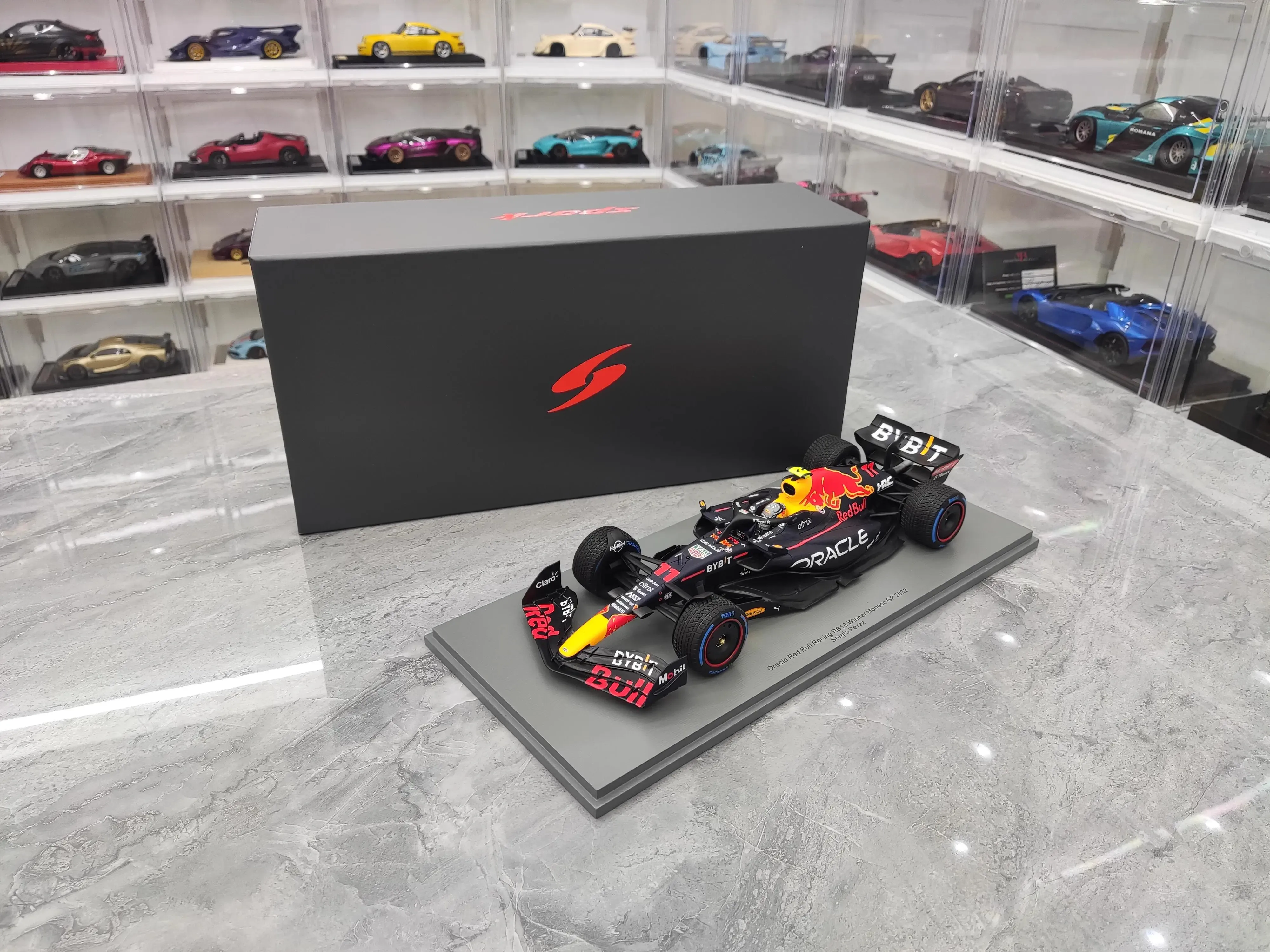 1:18 Spark F1 Car Model Red Bull 2022 Monaco Sergio Perez RB18 #11 Collectible Children Toys Checo F1 Car Birthday Gift