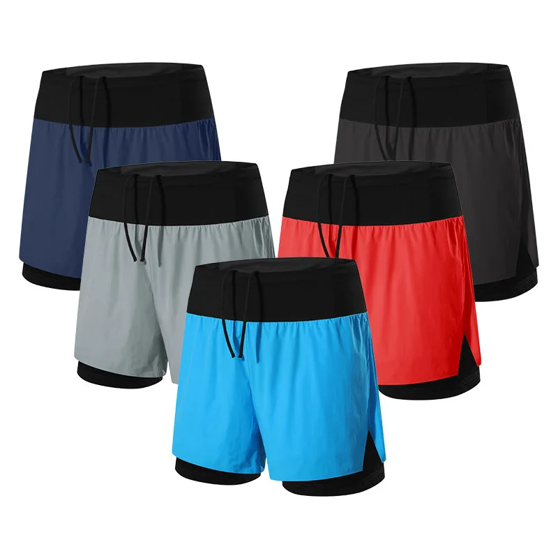 Pantalones cortos multifuncionales 2 en 1 para correr, maratón, secado rápido, entrenamientos deportivos de larga distancia, forro de verano para hombres con riñonera