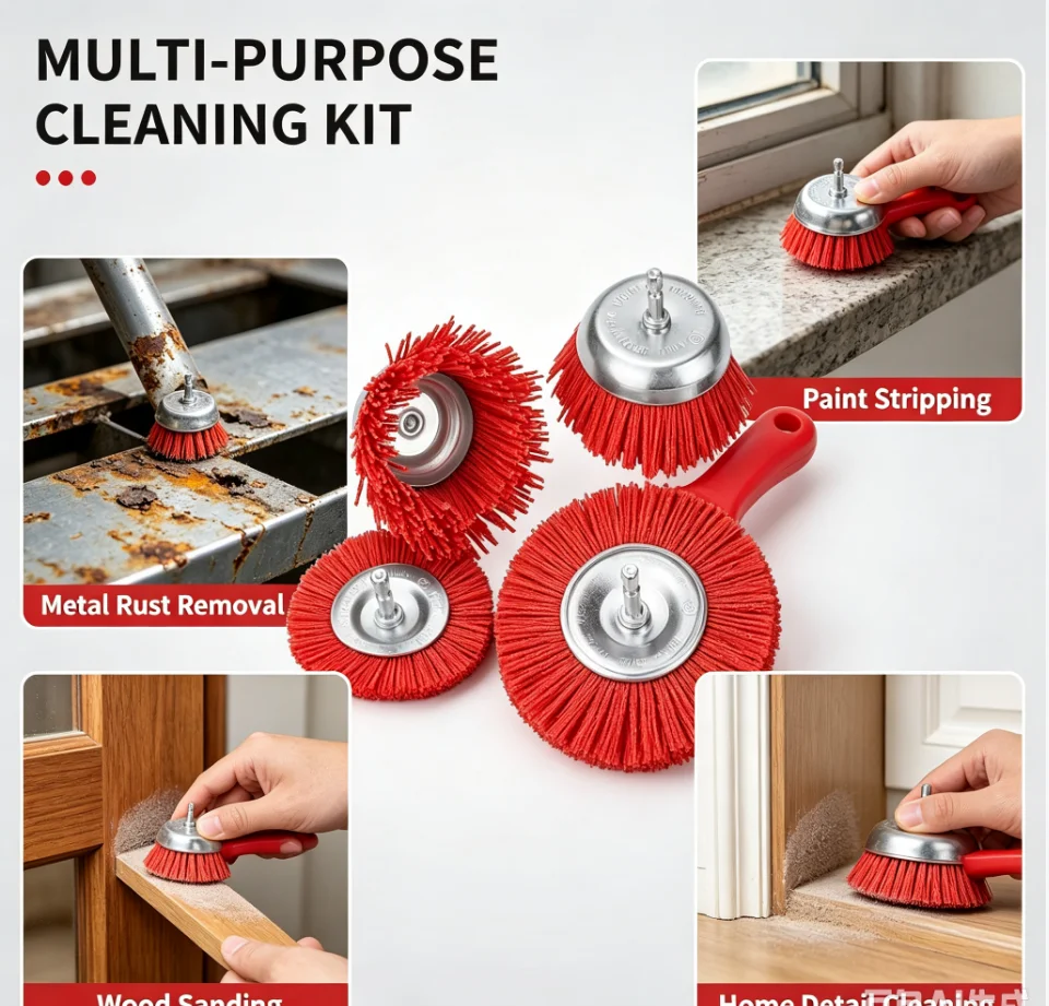 Nylon Filament Abrasive Cup Brush polishing brush set rust removal paint repair DIY Home Craftsmen Power Drill Brush Attachments