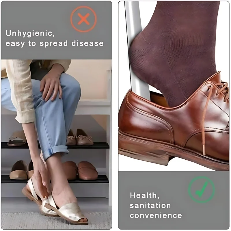 Long-Handle Shoe Horn  - Stainless Steel with Soft Grip, No-Bend Shoe Helper for Seniors, Pregnant Women, Easy Slip-On (Si