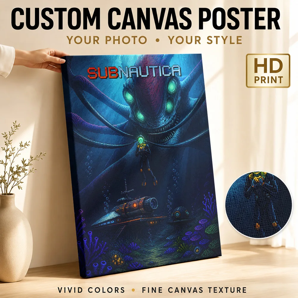 Subnautica Pixel Art Canvas Print Poster Customized Modern Aesthetic Wall Paintings Decoration for Bedroom Gift for Collectors
