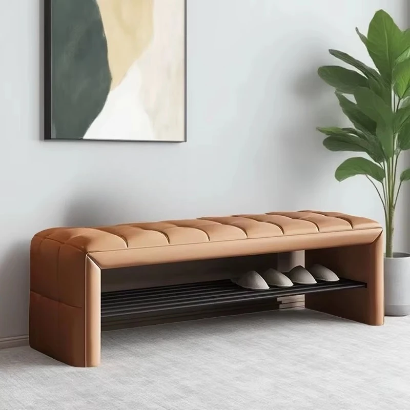 Modern style upholstered shoe rack bench for hallways and living rooms