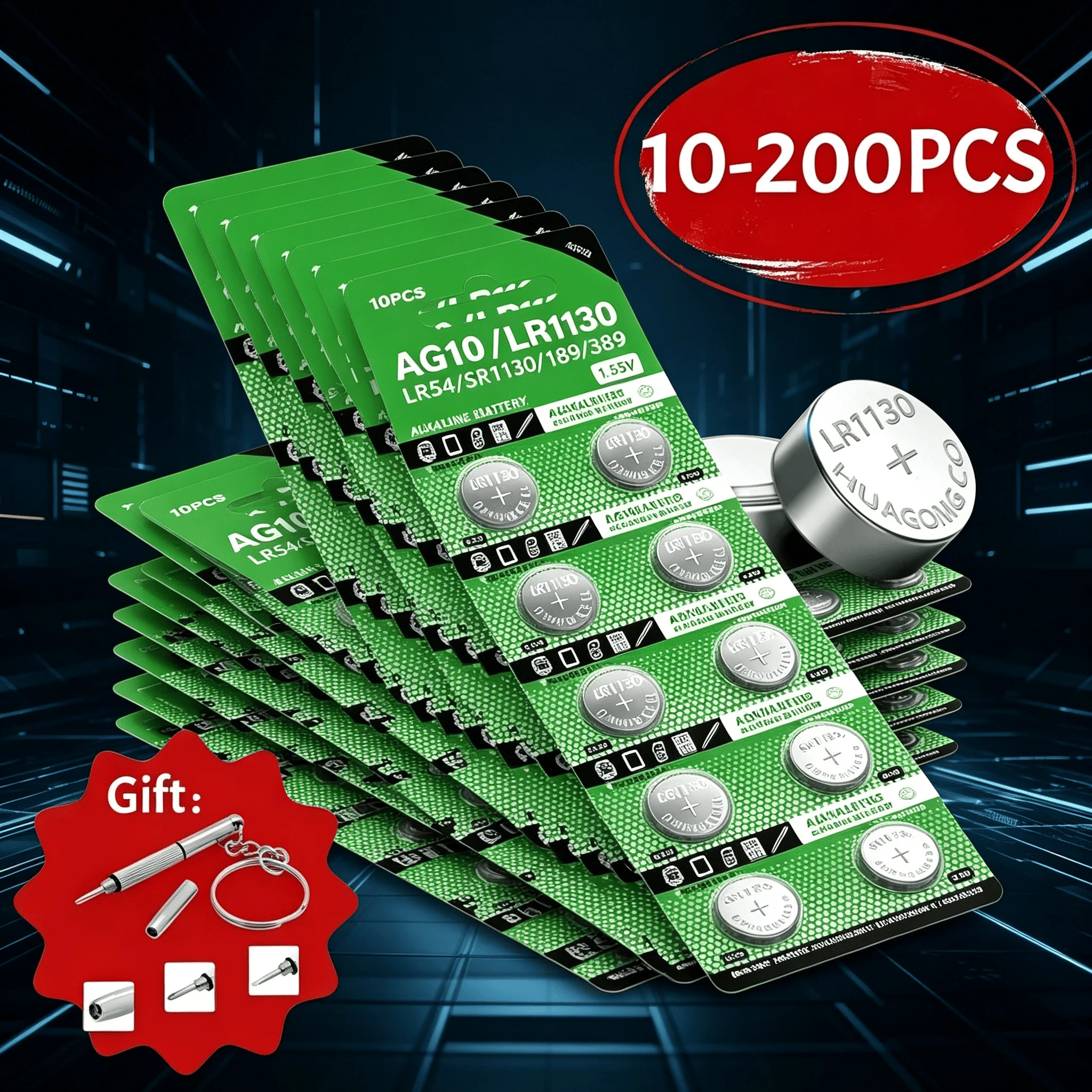 durable 10-200Pcs AG10 Battery High Quality LR1130 LR54 L1131 389A D189 1.55V Watch Button Cell Batteries For Toys Calculators