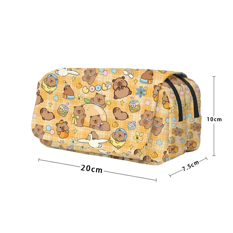 Kawaii Animal Capybara Cosmetic Case Pencil Bag Double Layers Stationery Makeup Bag Large Capacity Pencil Box School Supplies