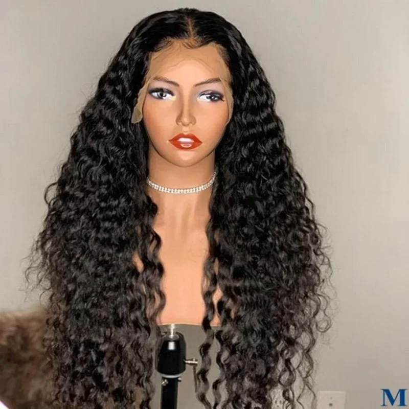 180Density Natural Black Long Glueless Soft 26Inch Kinky Curly Lace Front Wig For Black Women With Baby Hair Preplucked Daily