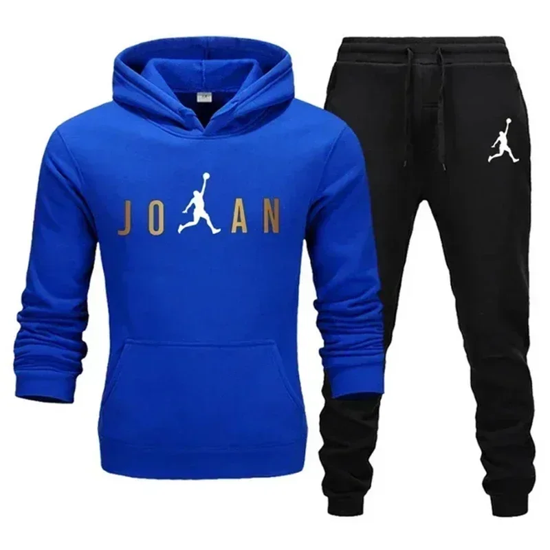 2024 autumn and winter men's New Jersey fashion sportswear men's outdoor leisure fitness jogging set hooded+sports pants 1 set