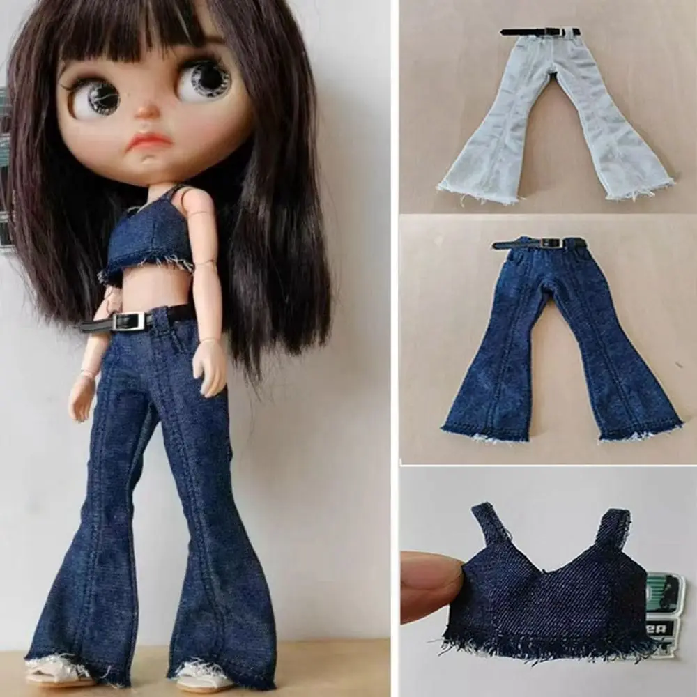 Casual Wear Cute Bell-bottoms Trousers Fashion Handmade Denim Pants Clothes DIY Accessories Kids Toys for Blythe ob24 ob22 Dolls