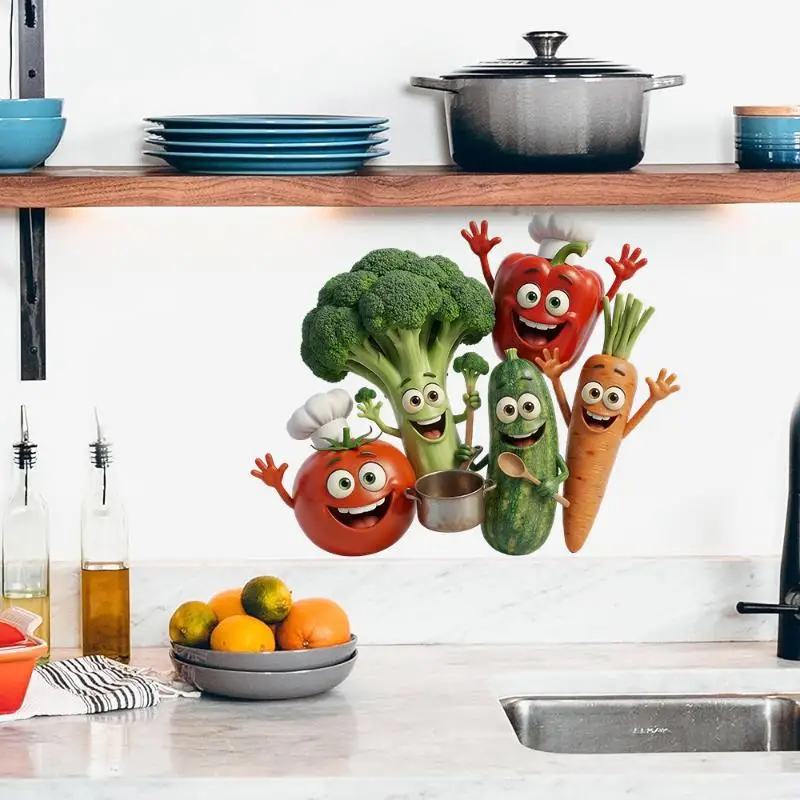 Emotionally Expressive Vegetable Wall Stickers For Home Decor PVC Self-Adhesive Kitchen Background Decor