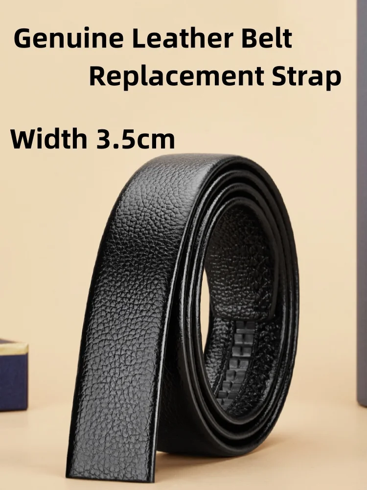 Herren-Gürtel aus echtem Leder, Ersatzgürtel, 3,5 cm Länge, optional 110–140 cm, für automatische Schnalle, schwarzer Ratschengurt – Detail 7
