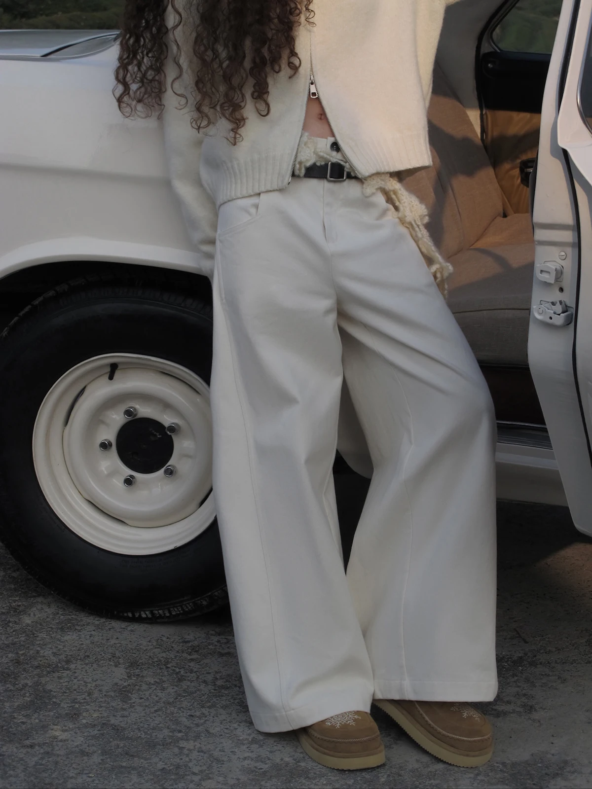 

Брюки CARIEDO с высокой талией и широкими штанинами из чистого хлопка, теплые, с диагональным узором, повседневные, для женщин, зимняя коллекция