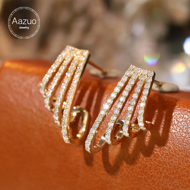 

Aazuo Fine Jewelry 18K Solid Yellow Gold Natural Diamonds 0.52ct Irregular Earring Gifted For Women Advanced Wedding Party Au750