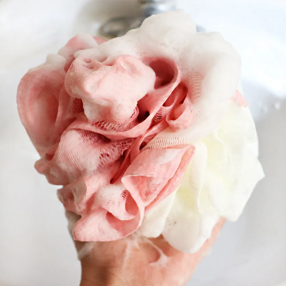 

Двухцветная большая сетчатая губка-мочалка для душа для отшелушивания и очищения кожи, розовая, белая, фиолетовая, белая