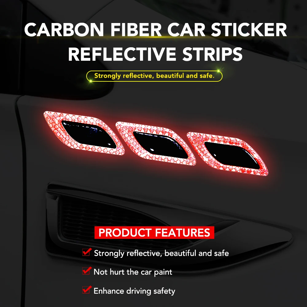 6 pcs/set Reflective 3D Stickers Car Reflective Strips 300 Meters Visibility Car Stickers