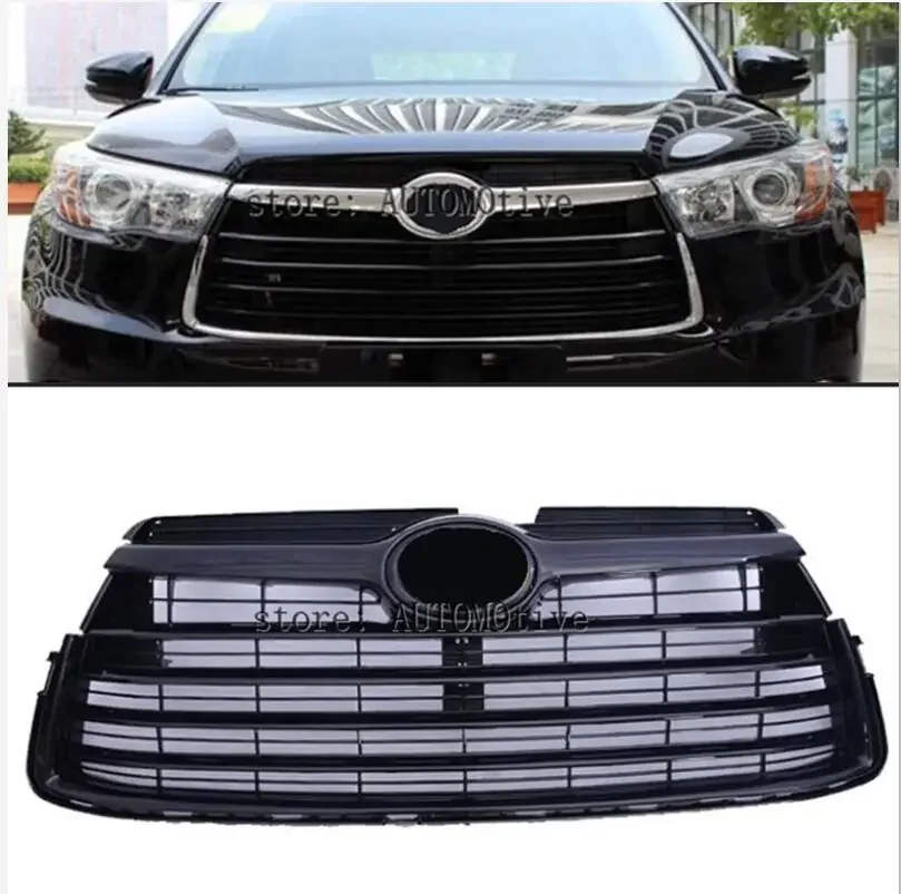 Glossy Black For Toyota Highlander 2015 2016 2017 Car Cover ABS Stick Trim Front Up Racing Grid Grill Grille Frame Lamp