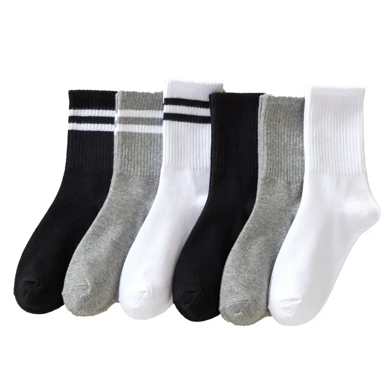 Solid Striped Black White Socks for Woman Men Unisex Street Striped Mid Tube Socks Breathable Sports