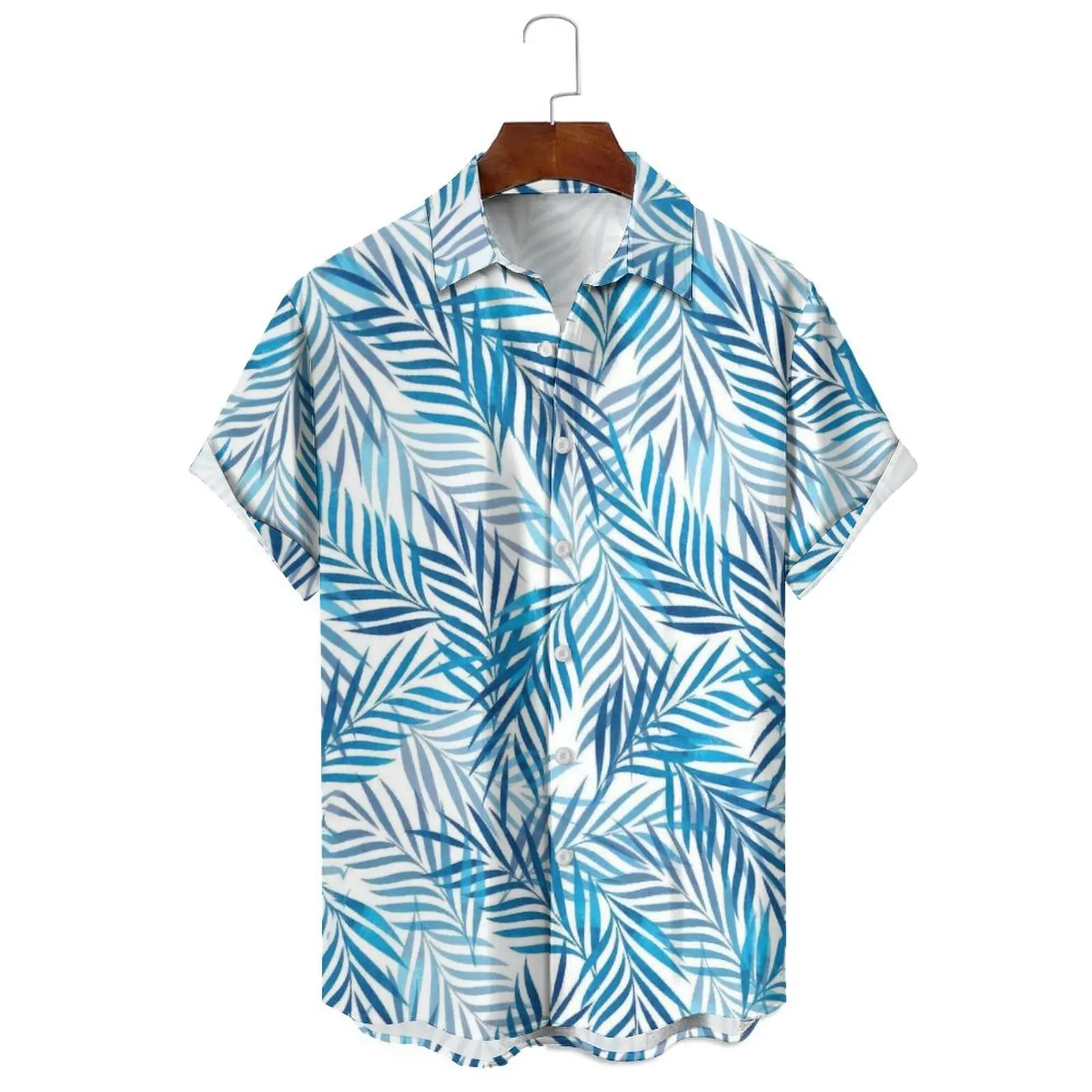 Summer Fashion Men's/Women's Dopamine Loose Simple Coconut Leaf Print Small Fresh Casual Single Breasted Short Sleeve Shirt