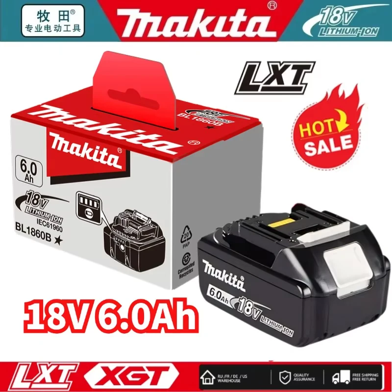 100% Original 18V Makita Battery 6.0Ah Gift box packaging, for Makita 18v power tool BL1860B BL1850B Replacement Lithium Battery