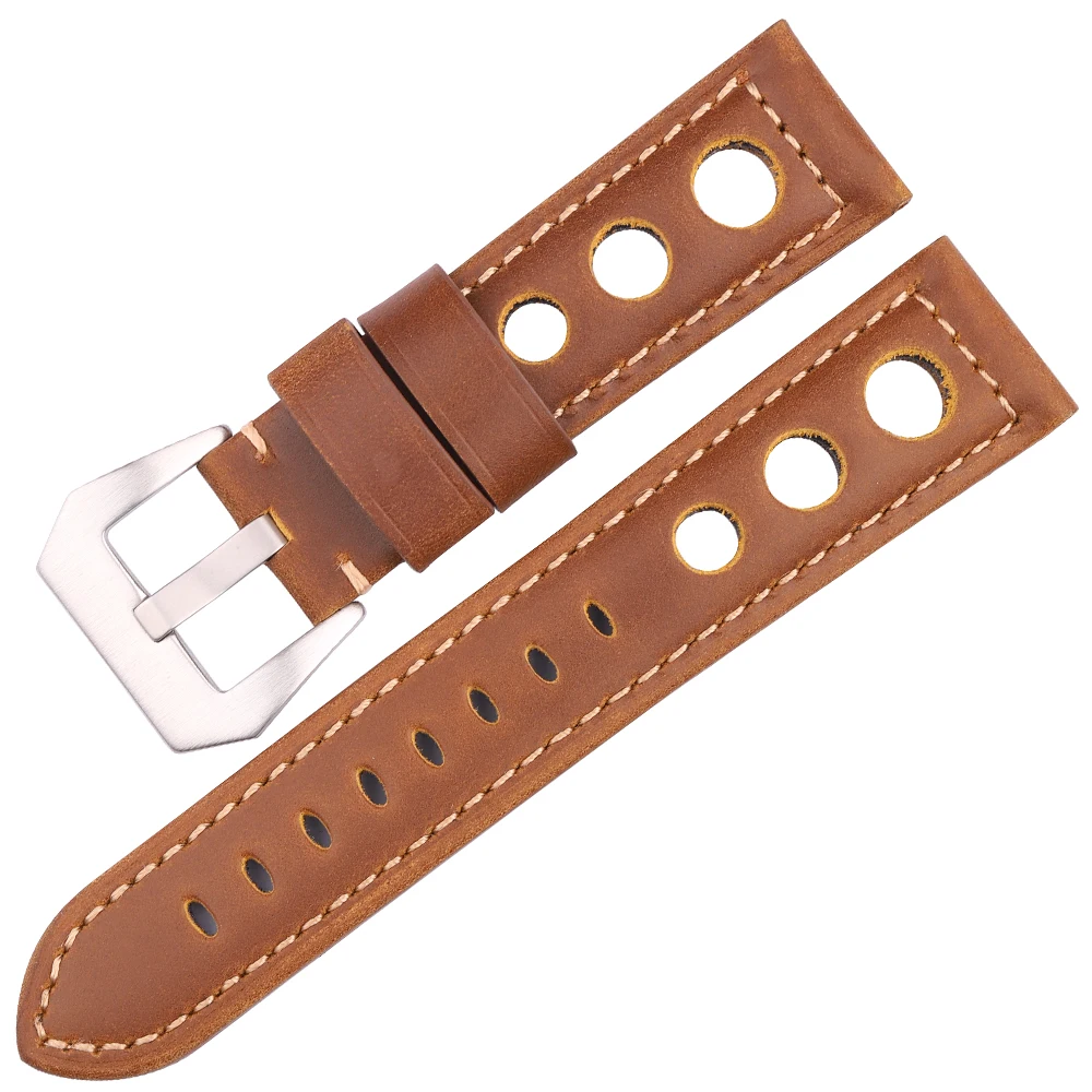 Rindsleder-Uhrenarmband aus echtem Leder, 20 mm, 22 mm, 24 mm, Unisex, Ölwachs, modisches Band mit Dornschließe
