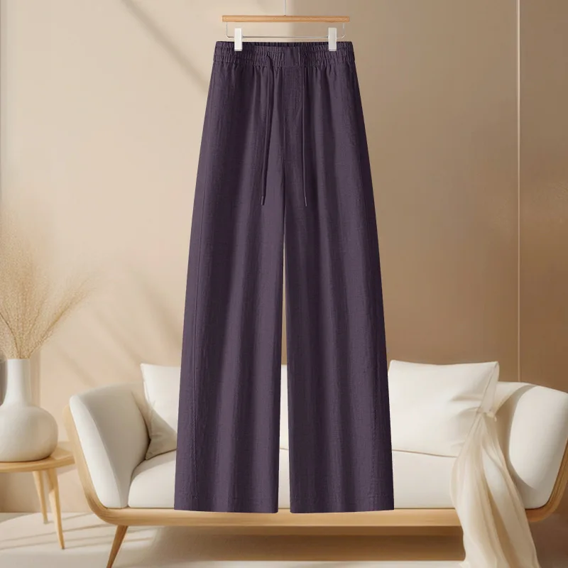 سراويل مريحة للنساء صيفية رفيعة وفضفاضة ومتعددة الاستخدامات ذات أرجل مستقيمة مع سراويل كاجوال ذات تأثير ثنيات #4