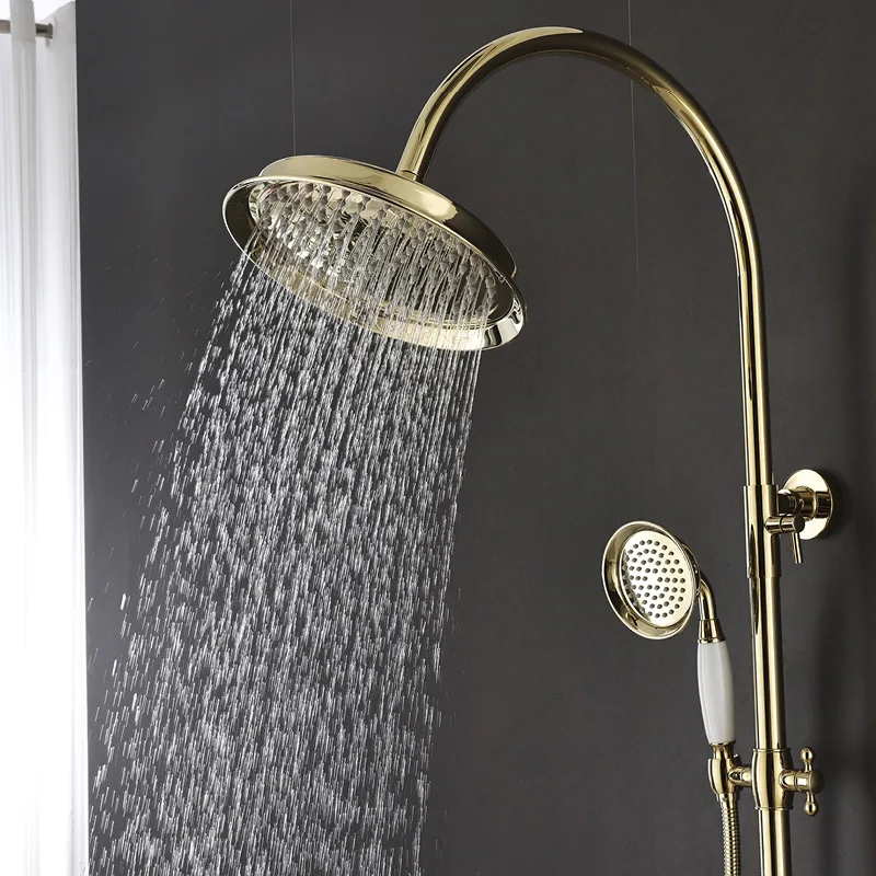 Wall Mounted Rainfall Shower System Bathroom Rainfall Shower Combo Set with Handheld Shower 3 Function Shower Faucet Set Gold